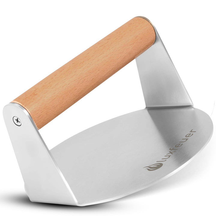 Smash Burgerpresse Edelstahl Ø14cm – mit Holzgriff & 20x Antihaftpapier – Smash Burger Smasher für G