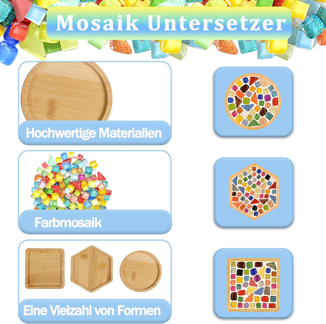AiYoYo 3 Stück Mosaik Untersetzer DIY Bastelset Geschenke für Erwachsene Kreatives Basteln Geburtsta
