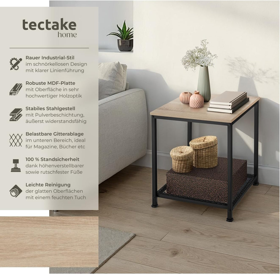 tectake® Beistelltisch Holz & Metall, Couchtisch mit Stauraum auf Zwei Ebenen, Kleiner Tisch 45,5 x