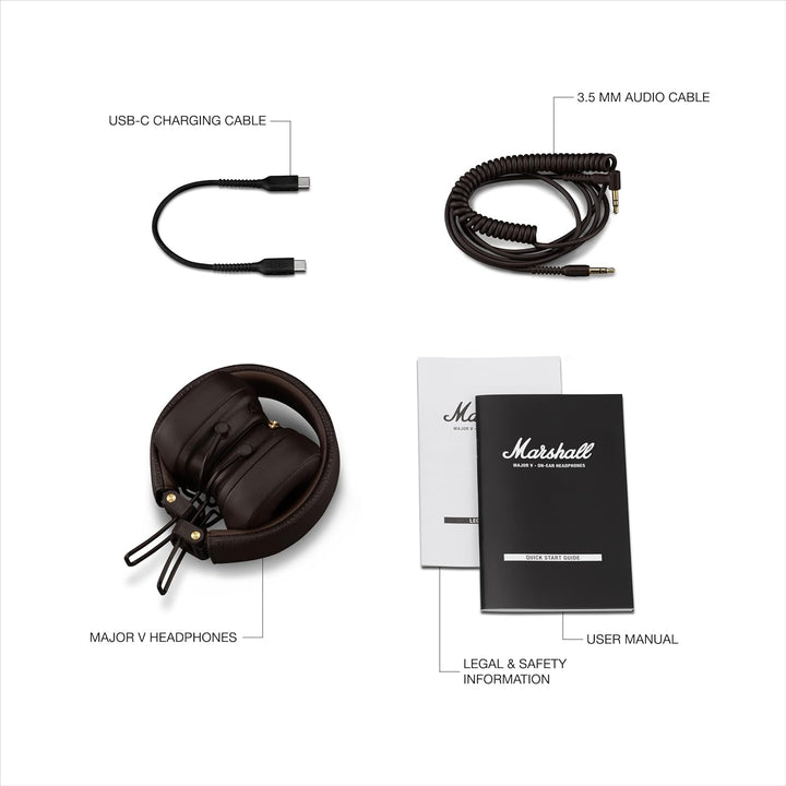 Marshall Major V Bluetooth Kopfhörer, 100 Stunden Spielzeit – Braun Brown, Brown