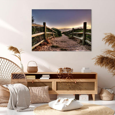 ARTTOR Bilder auf Leinwand 100x70cm Leinwandbild Pfad Landschaft Himmel Gross Wanddeko Bild Schlafzi