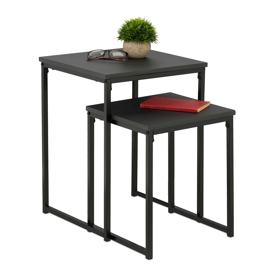 Relaxdays Beistelltisch 2er Set, stapelbar, Satztisch 2 Grössen, quadratisch, Metall, Wohnzimmer, De