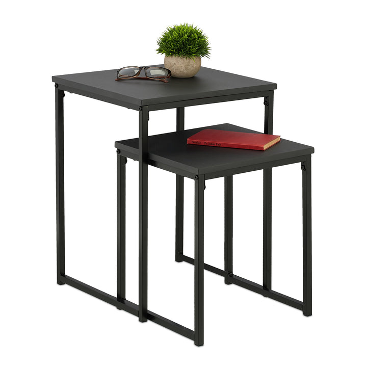 Relaxdays Beistelltisch 2er Set, stapelbar, Satztisch 2 Grössen, quadratisch, Metall, Wohnzimmer, De