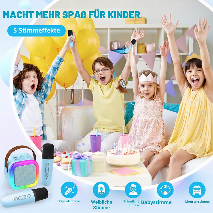 Karaoke-Maschine für Kinder Erwachsene, tragbare Kinder-Karaoke-Lautsprecher mit 2 drahtloses Mikrof