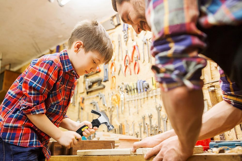 Kinder Werkzeug Set, Kinderwerkzeug mit Echte Handwerkzeuge, Anfänger Lernen Bauwerkzeug Spielzeug H