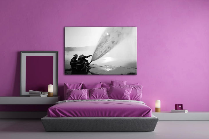 deyoli Löscharbeiten bei Feuer Effekt: Schwarz/Weiss Format: 60x40 als Leinwandbild, Motiv fertig ge