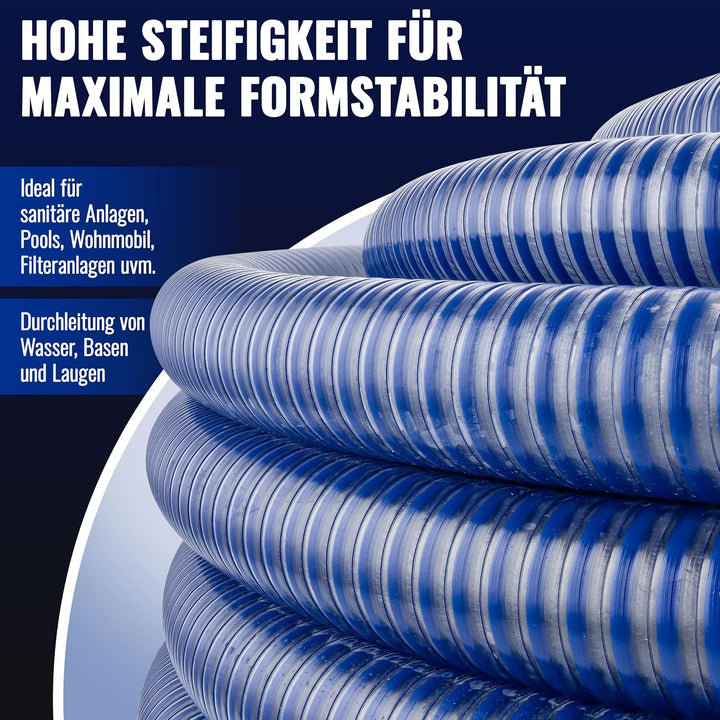 Poppstar PVC Saugschlauch 1 1/4 Zoll Spiralschlauch (20m Wasserschlauch mit ID 32mm / AD 40mm, bis 8