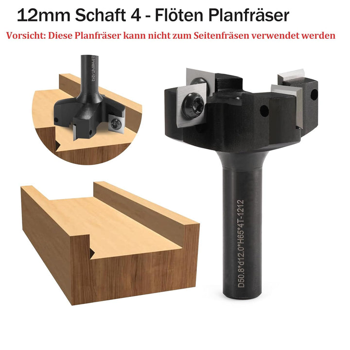 Trvoxviq Planfräser 12mm schaft 4 Flöten mit 10 austauschbaren Hartmetallmessern(12x12x1.5mm), Durch
