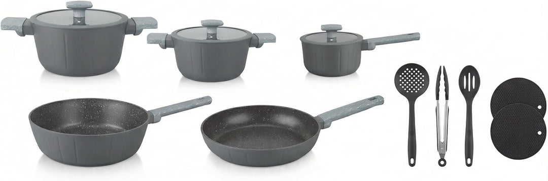 Töpfe und Pfannen Set - Topfset 15-teilig - Marmorbeschichtung - für alle Herdarten inklusive Indukt