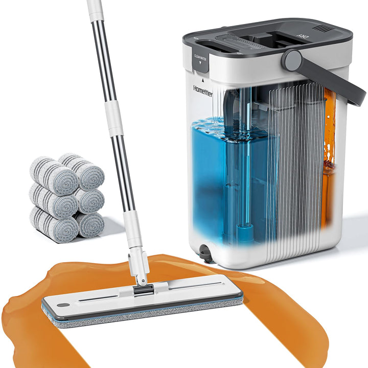 HoMettler wischmopp Set mit Eimer,Mopp mit klarem Wasser auswaschen,100% Trennung von Frisch und Sch