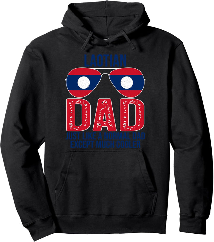 Vintage Laotian Dad Laos Flag Sunglasses Father's Day Pullover Hoodie