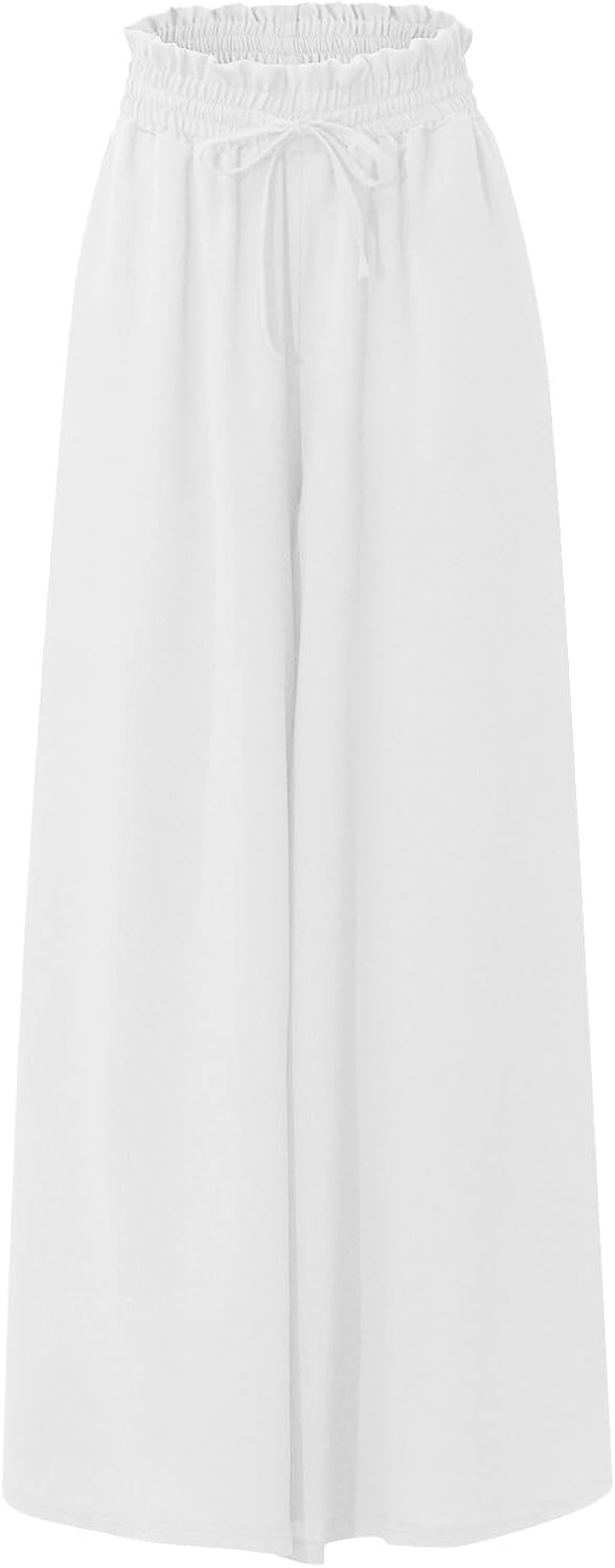 Marlene Hosen Damen Sommer，Palazzo Hose Damen Elegant，Freizeithose mit Tunnelzug Leichte und Luftig