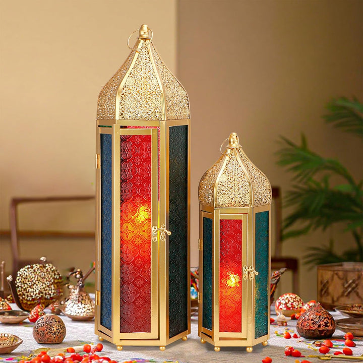 TRIROCKS 2er-Set Dekorative Ramadan-Kerzenlaterne aus Metall Orientalischer Kerzenhalter Arabische H