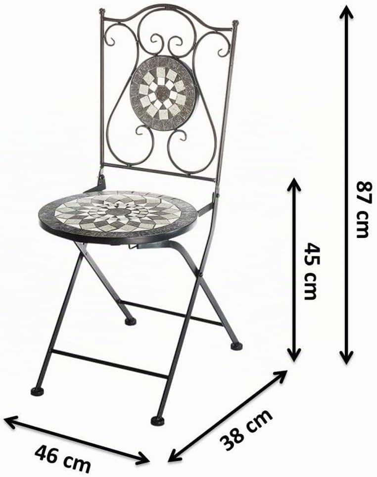 Kobolo Gartenstuhl Klappstuhl Mosaikstuhl Metallstuhl - Höhe 88 cm - grau- für Innen- und Aussenbere