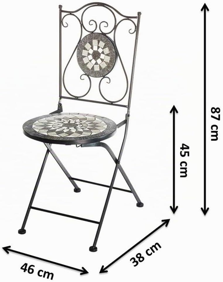 Kobolo Gartenstuhl Klappstuhl Mosaikstuhl Metallstuhl - Höhe 88 cm - grau- für Innen- und Aussenbere