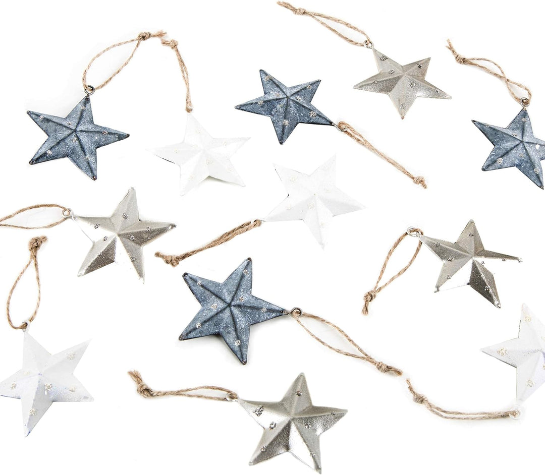 Logbuch-Verlag 12 Sterne Anhänger Weihnachten aus Metall 5 cm Silber weiss grau Christbaumanhänger D