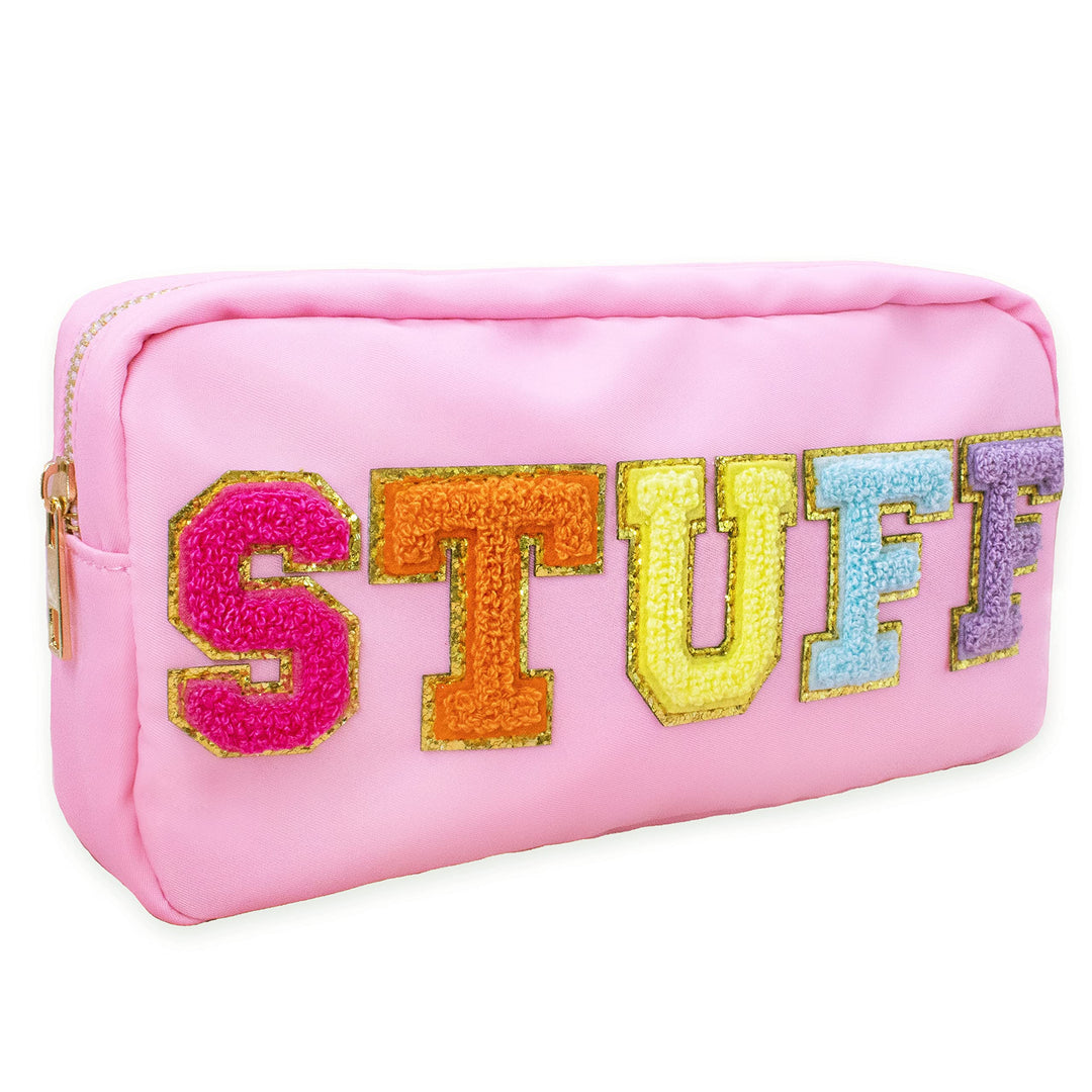 Fablinks Make-up-Tasche, Preppy mit Chenille-Buchstaben, Nylon mit Reissverschluss, für Hautpflege,