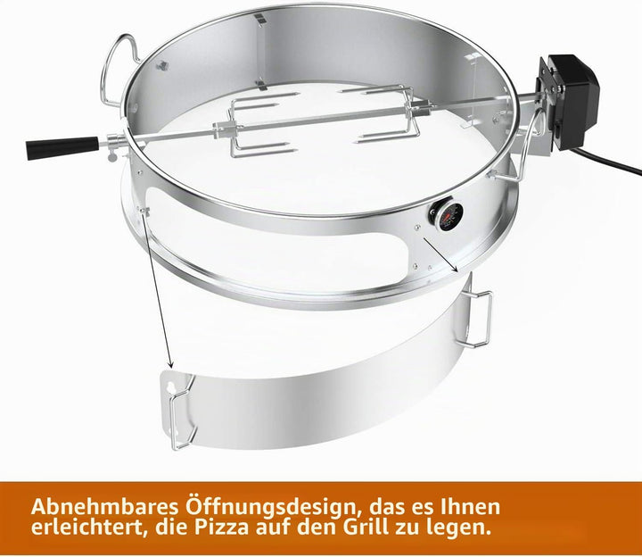 Onlyfire Edelstahl PizzaRing Kit mit Drehspiess, Komplettpaket Pizzaofen Umbausatz (incl. Pizzastein