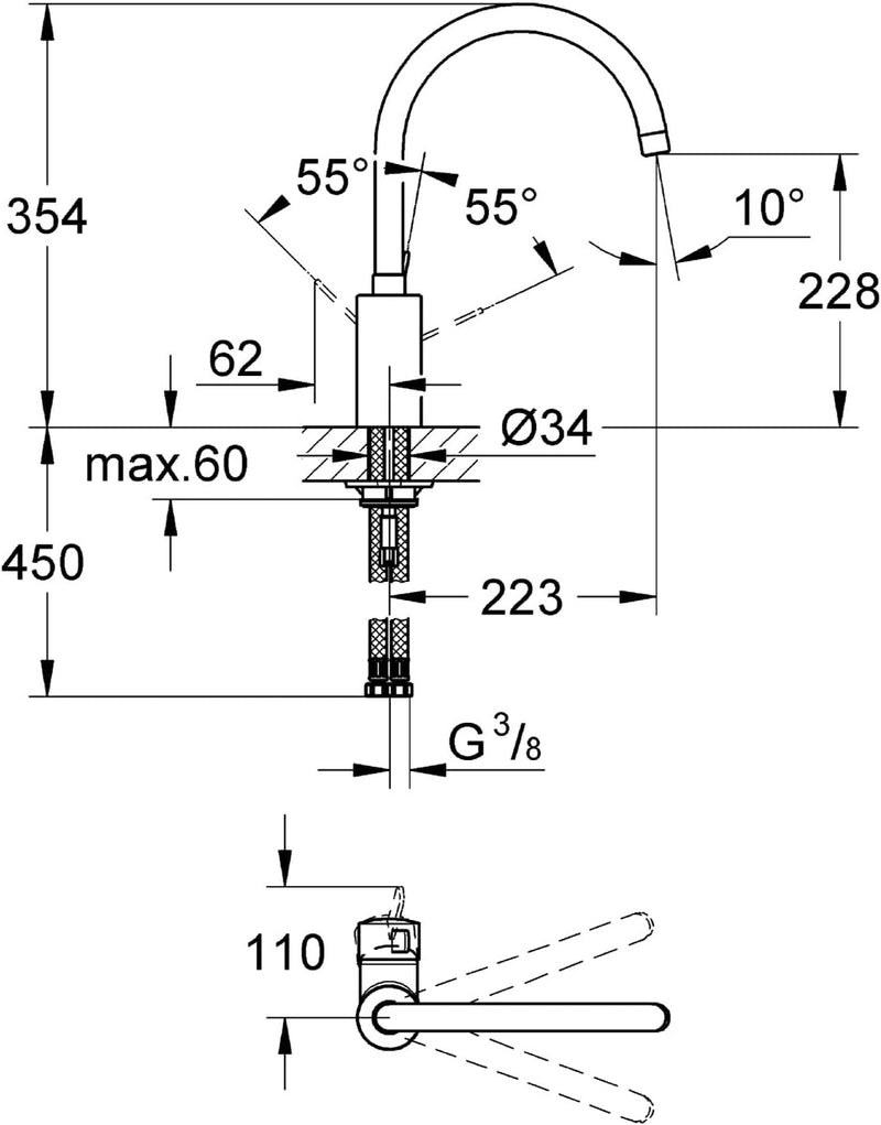 GROHE Eurosmart Cosmopolitan | Küchenarmaturen - Einhand-Spültischbatterie, DN 15 | chrom | 32843000