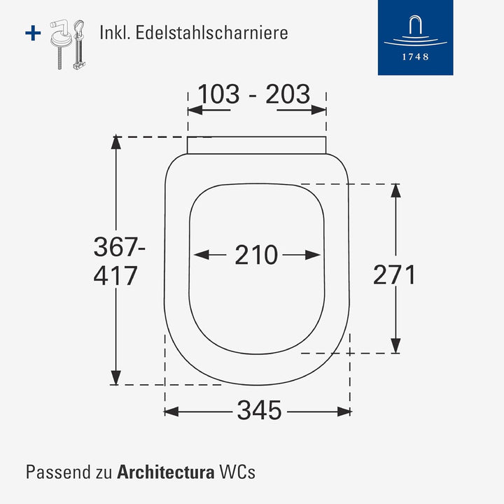 Villeroy & Boch WC-Sitz Architectura Compact - Toilettendeckel Weiss glänzend aus robustem Duroplast