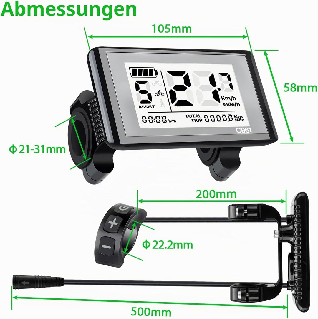 Ebike Display C961 für BAFANG BBS01B BBS02B BBS HD Mittelmotor, Elektrofahrrad Display Messgerät Bed
