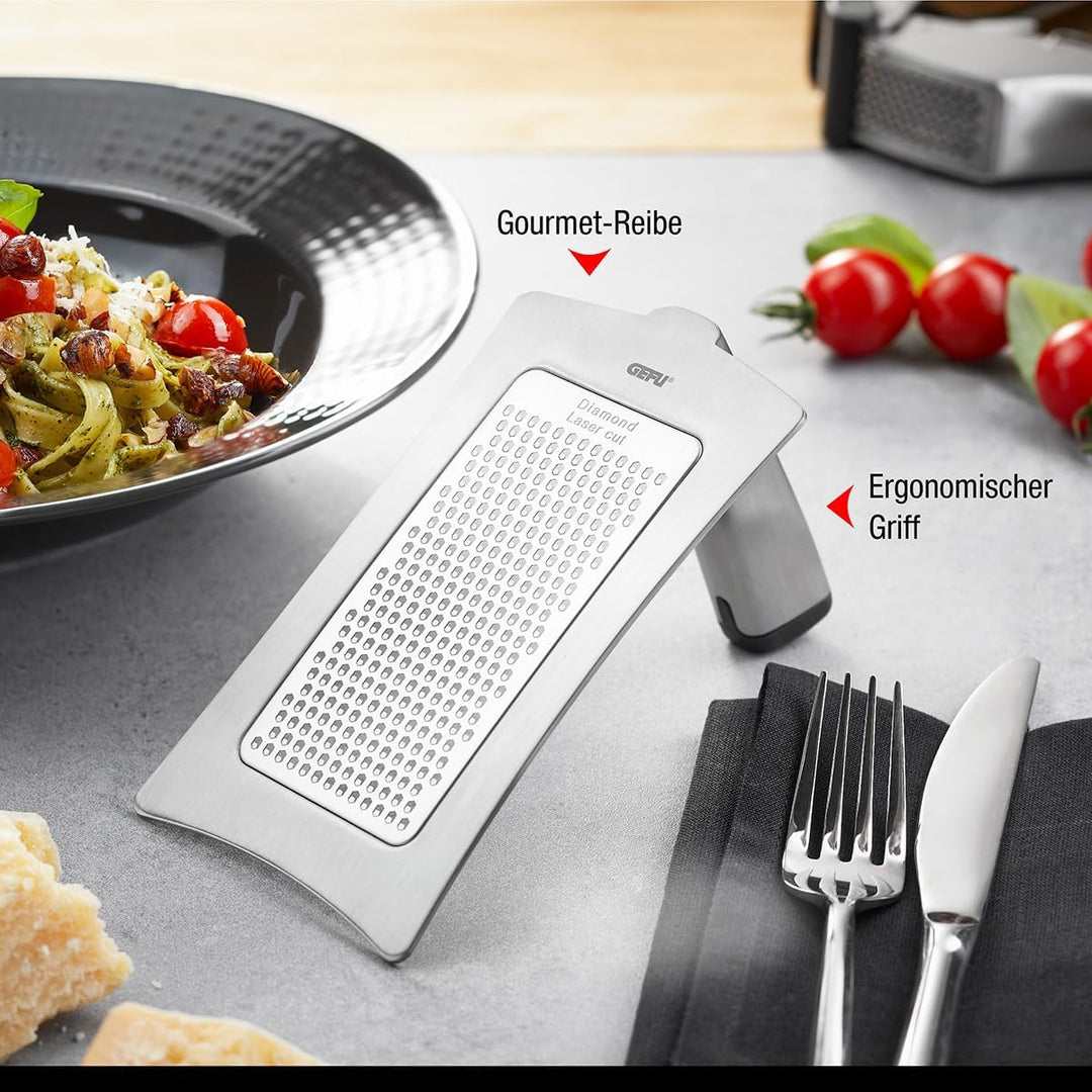 GEFU Gourmet-Reibe FORMAGGIO – Feine Reibefläche mit DIAMOND LASER CUT Schärfe | Ergonomischer Griff