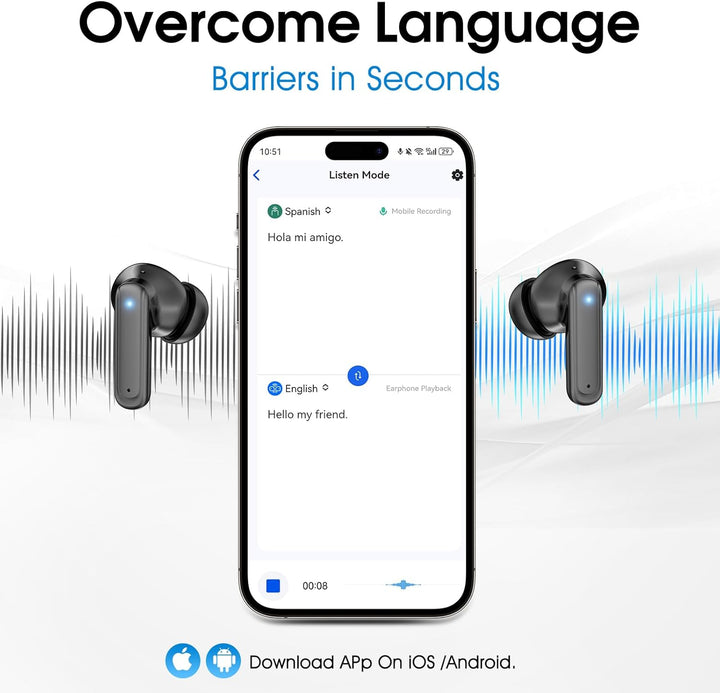 Übersetzer Kopfhörer – Translator Earbuds für Echtzeitübersetzung mit LCD-Touchscreen, unterstützt 1