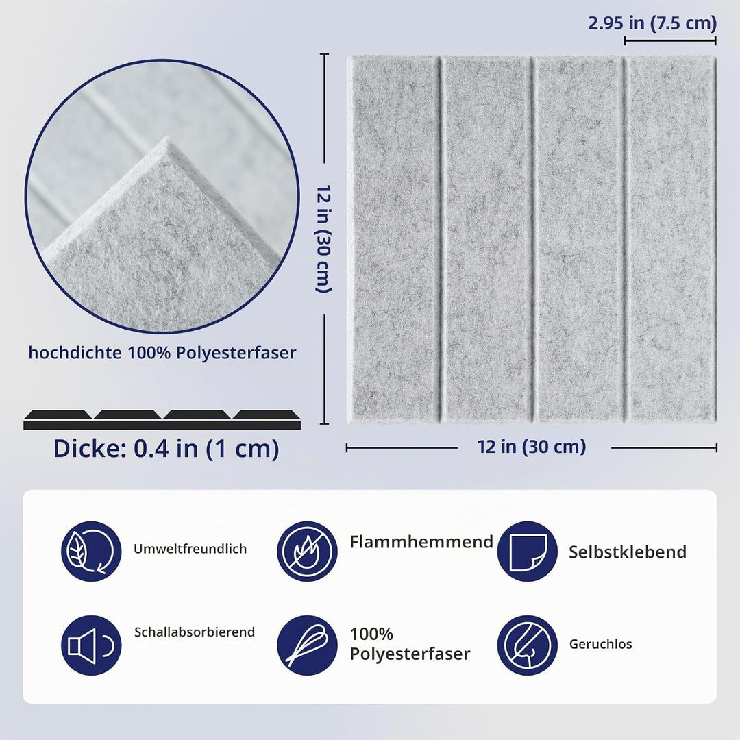 Vieshful 10 Stück Akustikpaneele Selbstklebend – 30x30x1cm Schallschutzplatten &amp; Wandpaneele selbstk