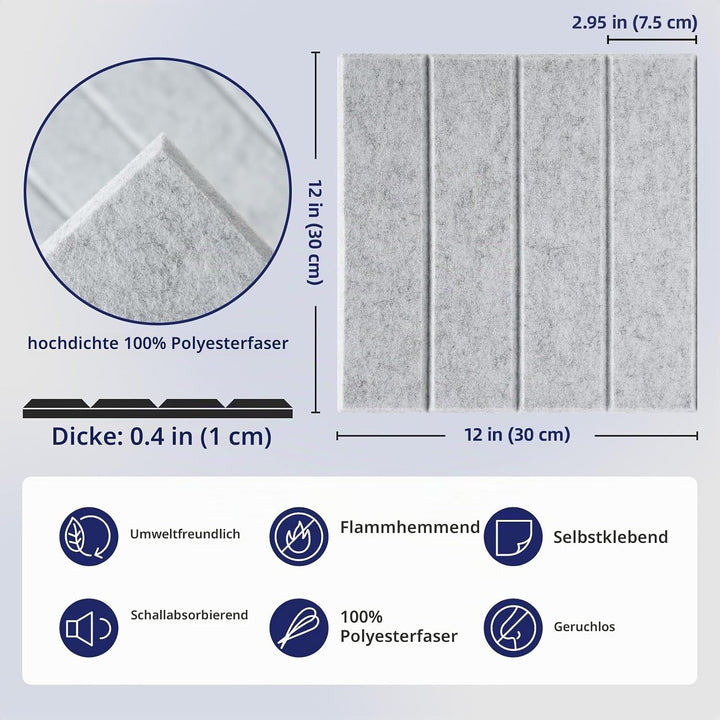 Vieshful 10 Stück Akustikpaneele Selbstklebend – 30x30x1cm Schallschutzplatten &amp; Wandpaneele selbstk