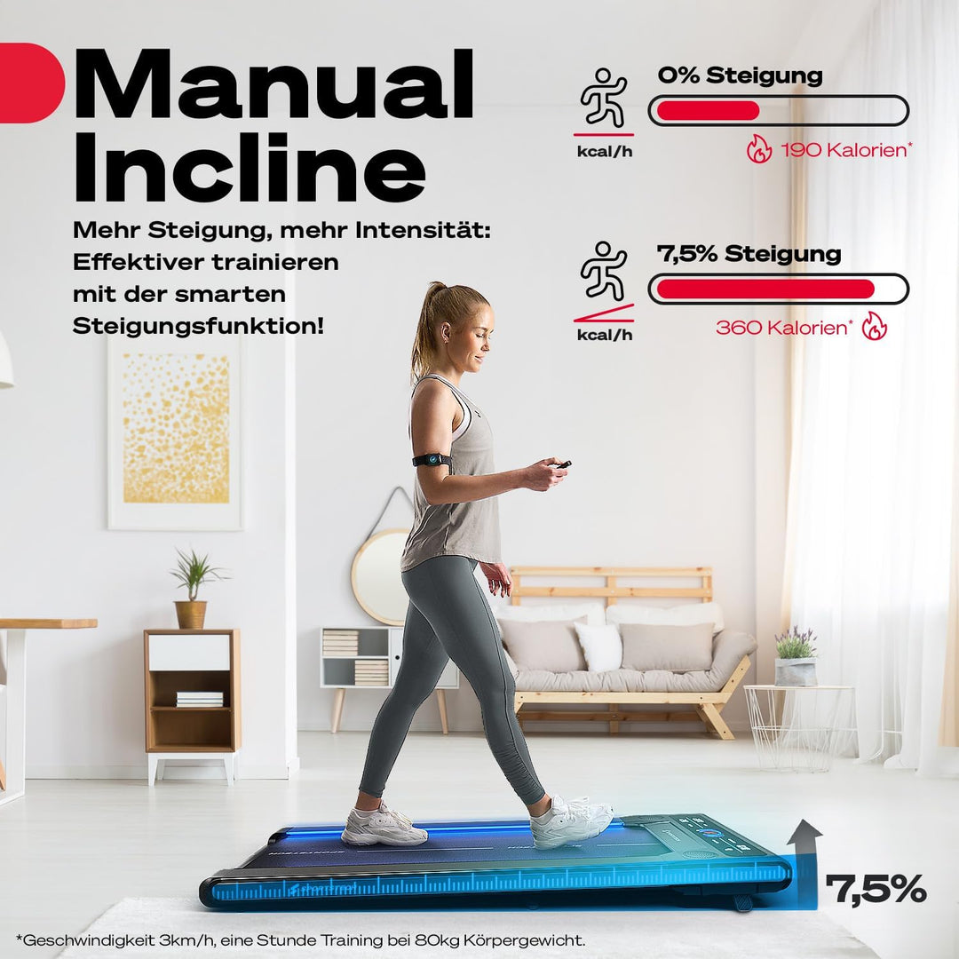 Sportstech Laufband für Zuhause, Walking Pad, 1-8km/h, Under Desk Treadmill, 11,5% Steigung, Ultra-l