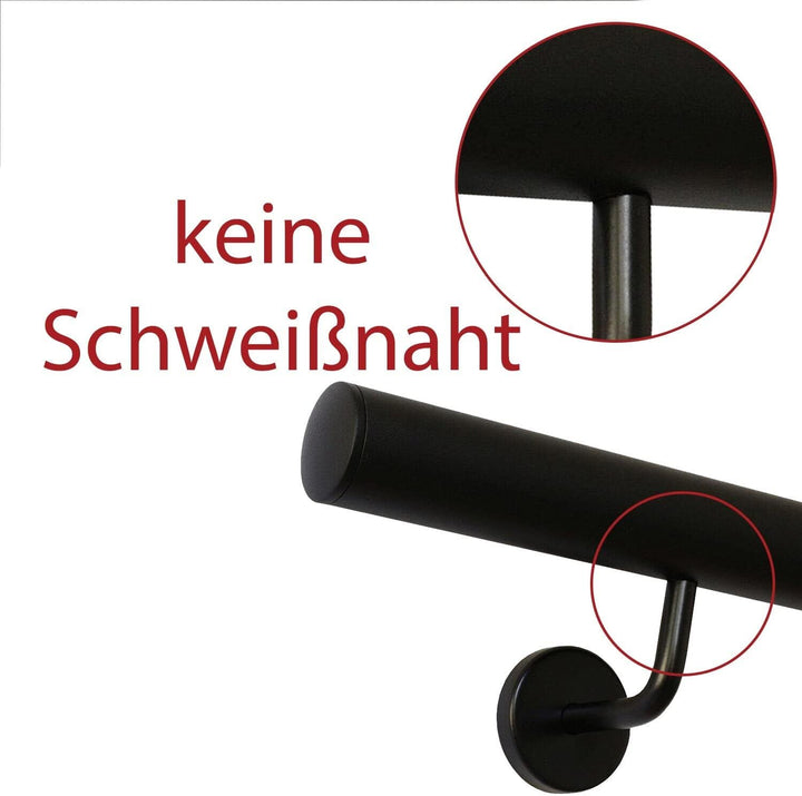 TIBU Handlauf Schwarz pulverbeschichtet V2A Edelstahl Geländer innen aussen wetterfest beständig 0,3
