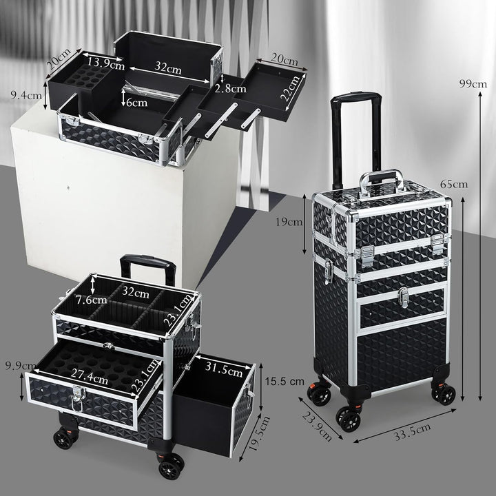 Kosmetik Trolley mit Schubladen Kosmetikkoffer Make up Koffer Professioneller Schminkkoffer Friseurk