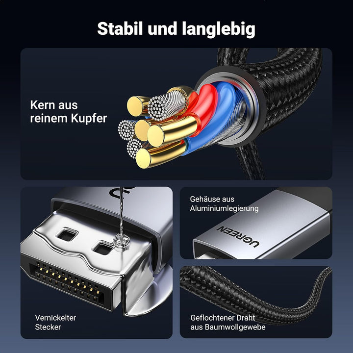UGREEN 4K@60Hz DisplayPort zu HDMI Kabel DP zu HDMI Kabel Uni-Direktional DP 1.2 zu HDMI 2.0 Kabel H