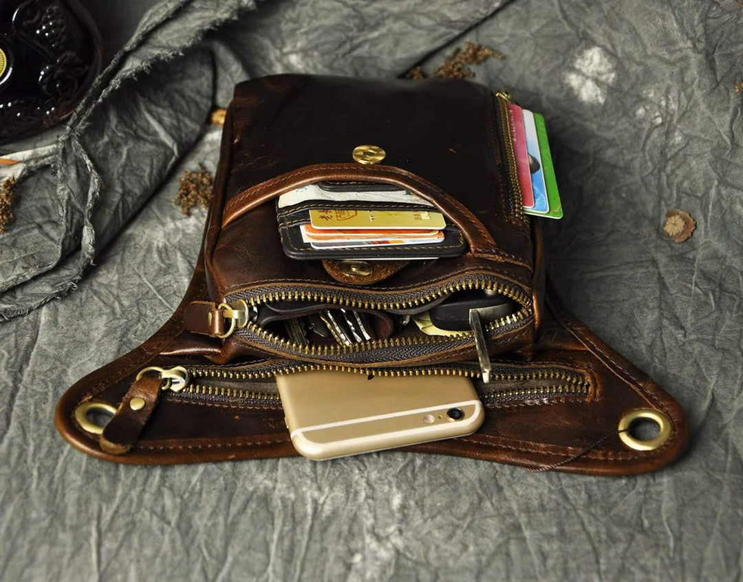 Le'aokuu Herren Echtes Leder Tasche Beinbeutel Beintasche Aussenbeintasche Beinbeuteltasche Reisen H