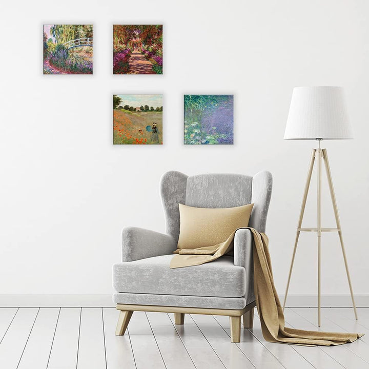 DìMò ART, klassische Kunstbilder, Claude Monet, 4 Stück, je 30 x 30 cm, Leinwanddruck, Dekor, Kunst,