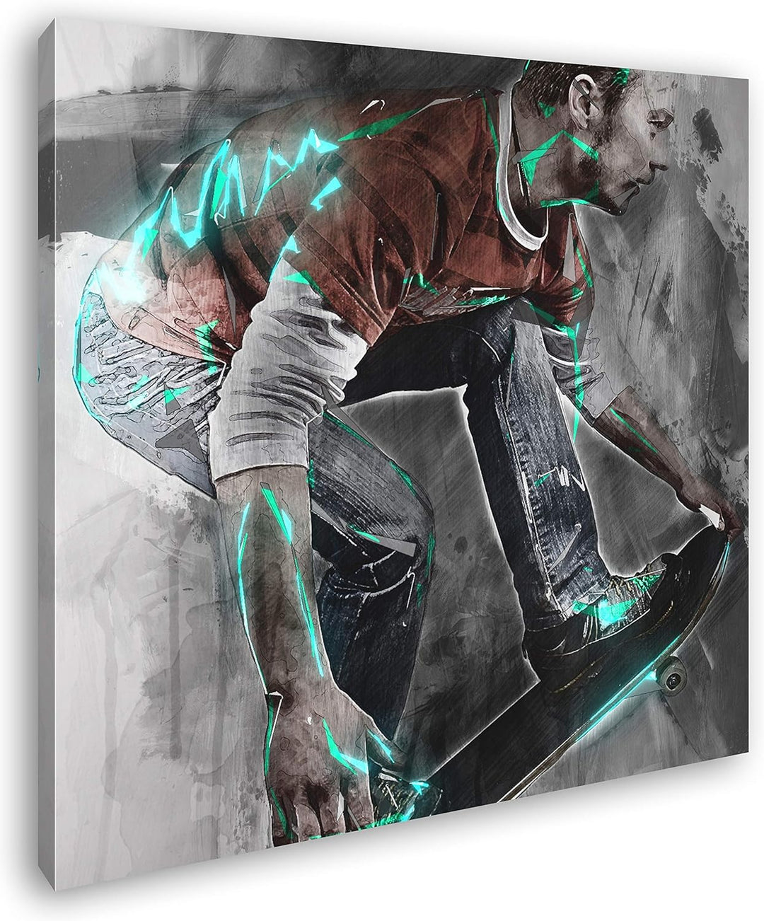 deyoli Illustration Skater Format: 60x60 als Leinwandbild, Motiv fertig gerahmt auf Echtholzrahmen,