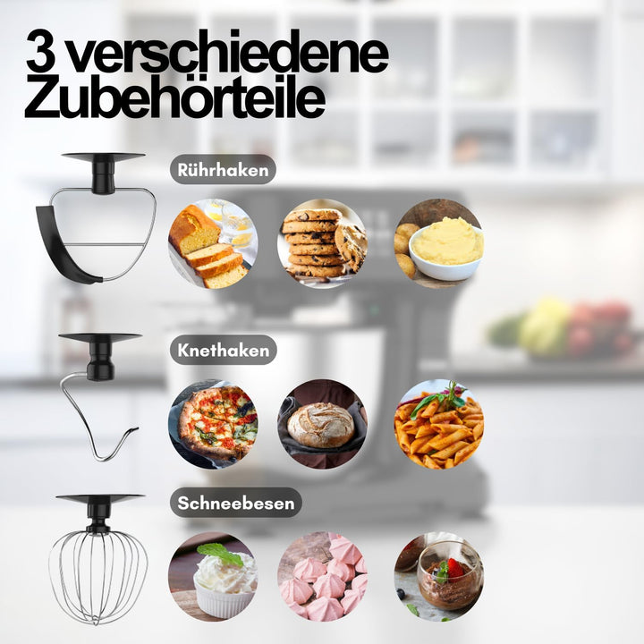 COOK-IT Küchenmaschine - 600W Teigknetmaschine - Profi Multifunktion Stand Mixer 12 Geschwindigkeite