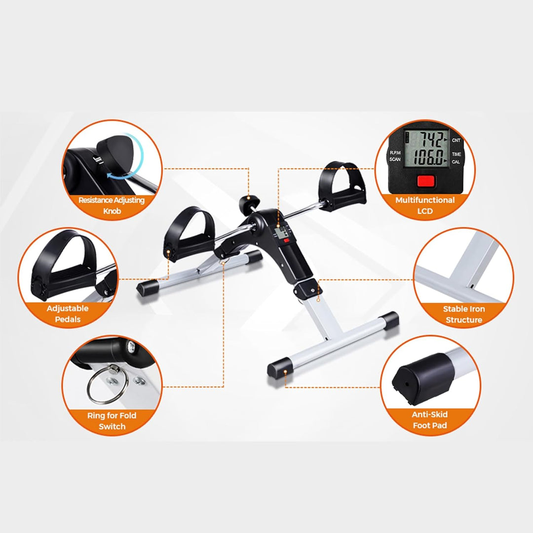 KOMFOTTEU klappbarer Pedaltrainer mit LED Bildschirm, Bein- und Armtrainer aus Eisen, Pedal Übungsge