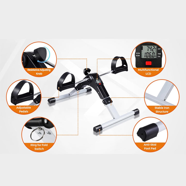 KOMFOTTEU klappbarer Pedaltrainer mit LED Bildschirm, Bein- und Armtrainer aus Eisen, Pedal Übungsge