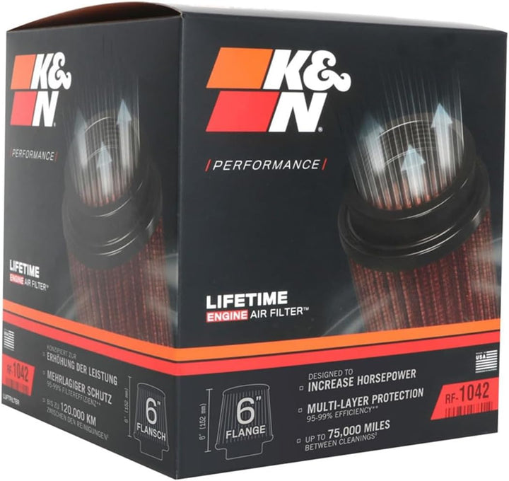 K&N RF-1042 KFZ und Motorrad Universal-Luftfilter in 'Clamp-On'-Design Rot