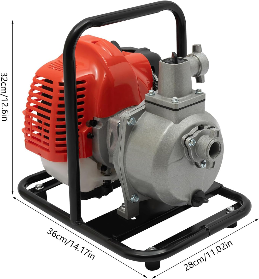 2-Takt Benzin Wasserpumpe 40CC, 1.25 KW/6500 RPM Motor Gartenpumpe Schmutzwasserpumpe mit Einzylinde