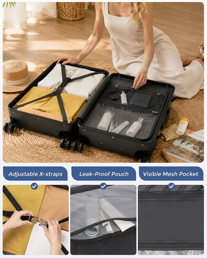 KONO Handgepäck Koffer M, Hochfester Reisekoffer aus PC, Trolley mit Handyhalterung und Haken, Harts
