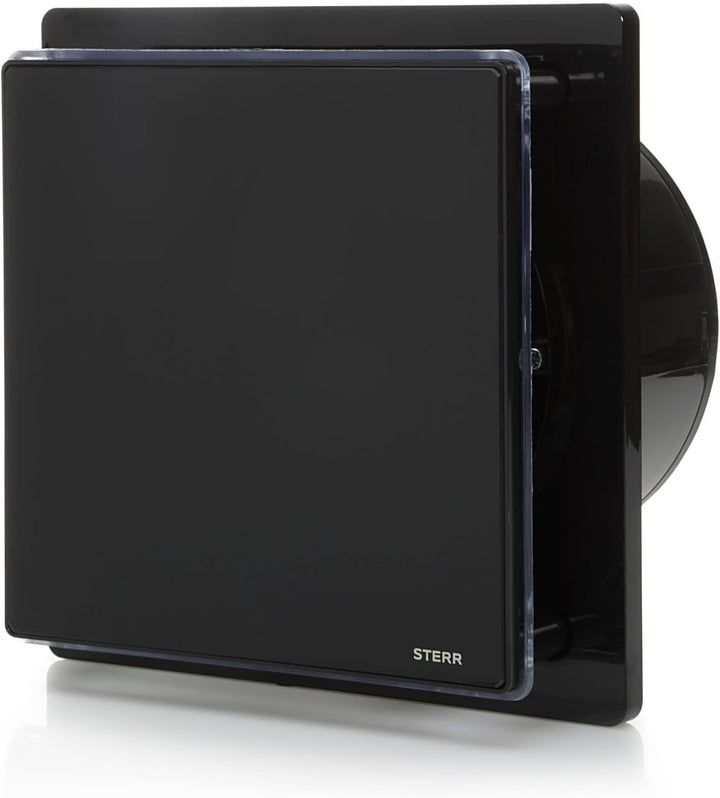STERR Schwarzer Badlüfter 150 mm mit LED + TIMER - Badezimmerventilator - Glasfront - Modernes Ausse