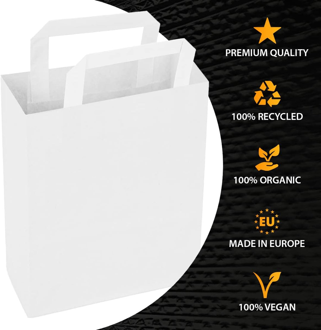 verpacking Papiertragetaschen mit Flachhenkel 22 x 18 x 8 cm Weiss - Papiertüten Bio Papiertasche Kr