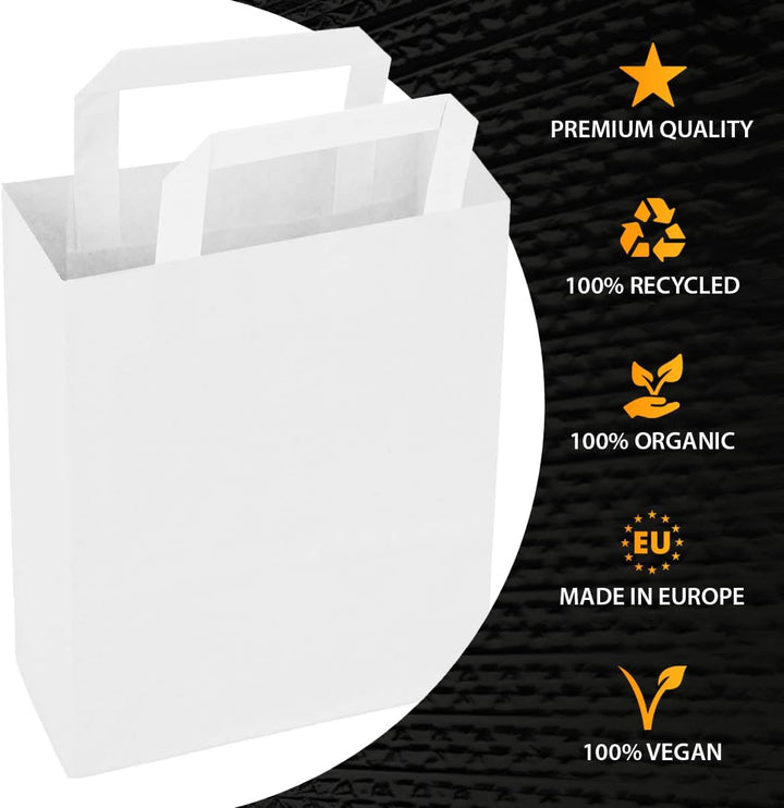 verpacking Papiertragetaschen mit Flachhenkel 22 x 18 x 8 cm Weiss - Papiertüten Bio Papiertasche Kr