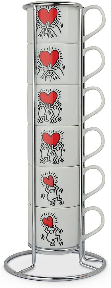 Egan Set 6 Kaffeetassen Stapelbar K. Haring, elfenbein, PKH02I/6X