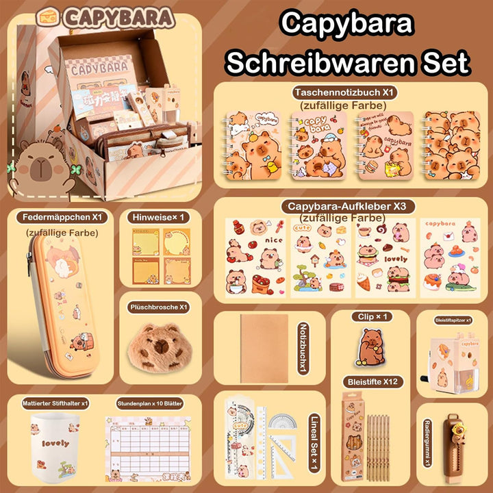 Capybara Schreibwaren Set |Capybara Sachen Federmäppchen Aesthetic Gross Mit Bleistifte, Aufkleber,