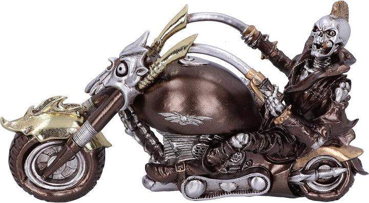 Nemesis Now Wheels of Steel Steampunk Motorrad-Skelett-Figur, 29 cm, silberfarben