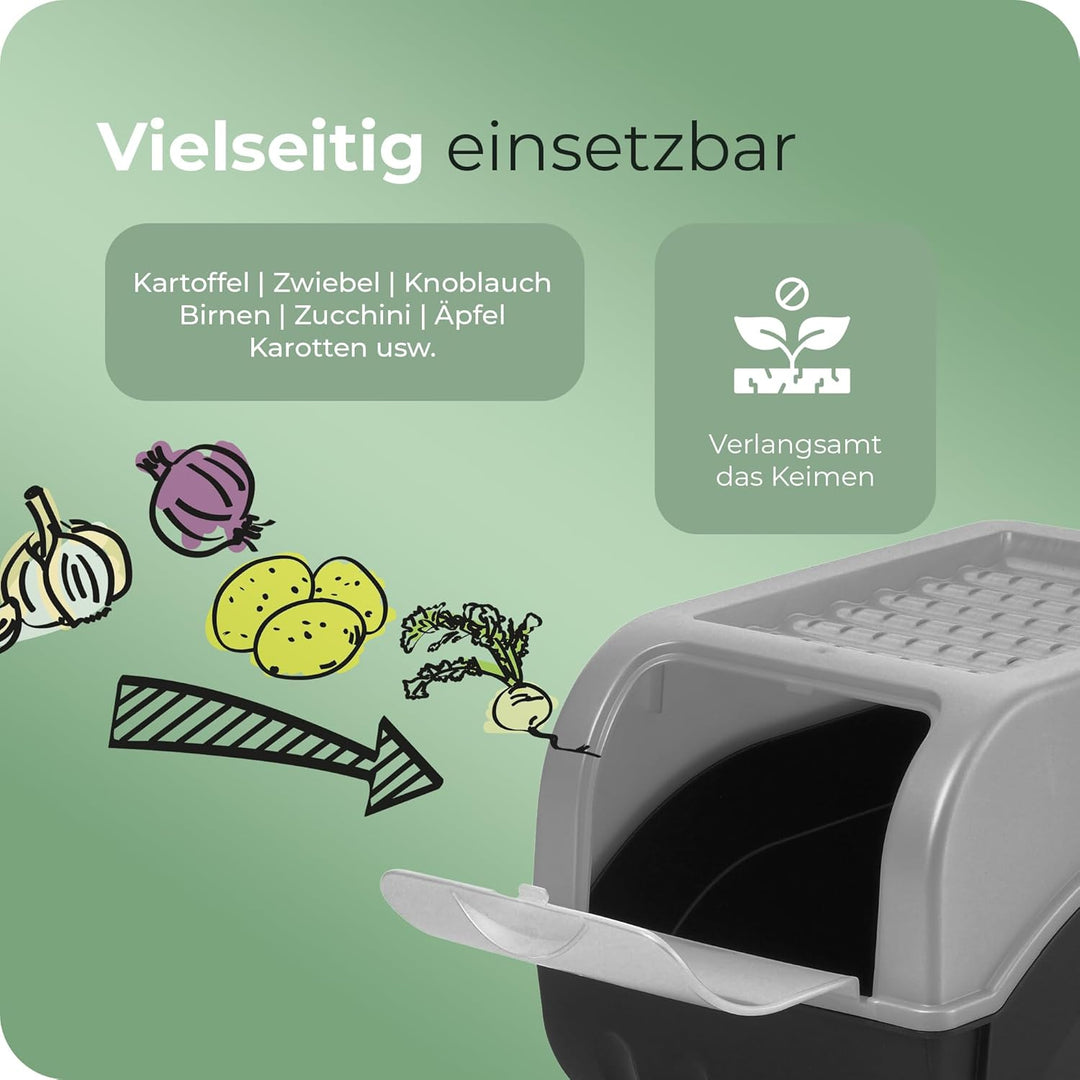 Novaliv Kartoffel Aufbewahrungsboxen Set | 3,5L + 5L + 9L | GRAU | Kartoffelboxen | Gemüseboxen stap