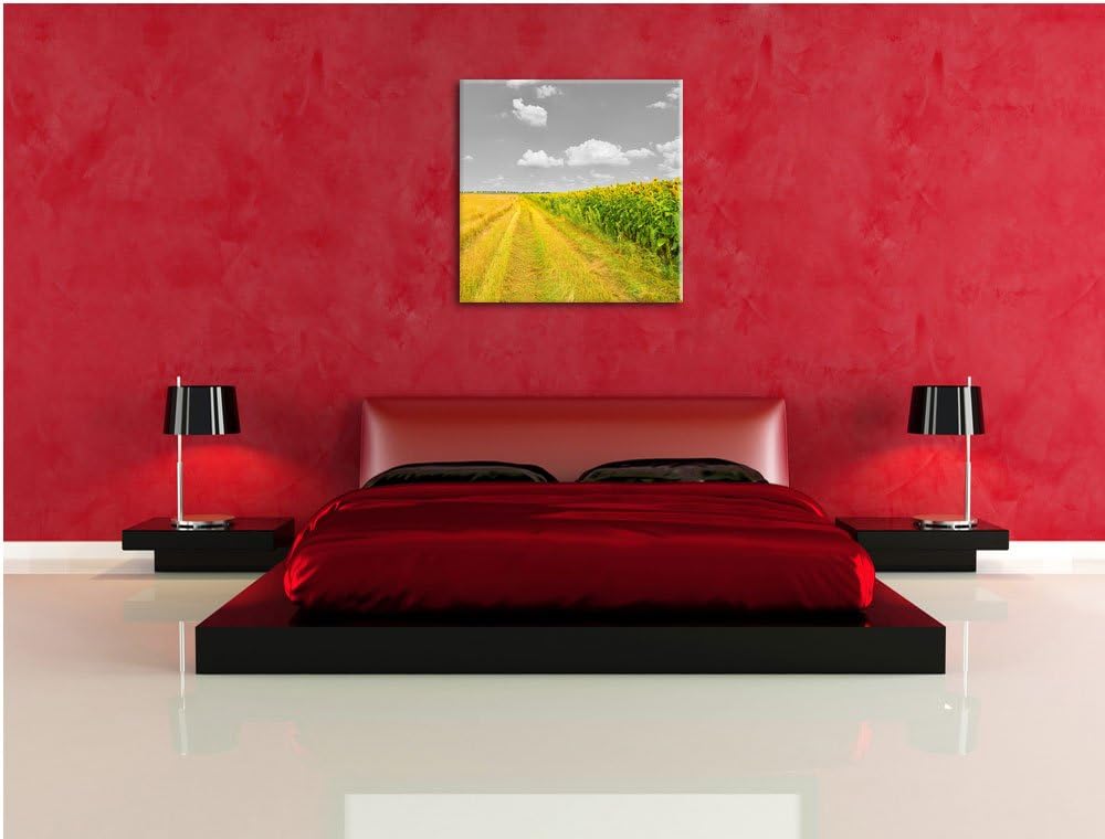 Pixxprint Feldweg Sonnenblumen als Leinwandbild Quadratisch/Grösse: 70x70 / Wandbild/Kunstdruck/fert
